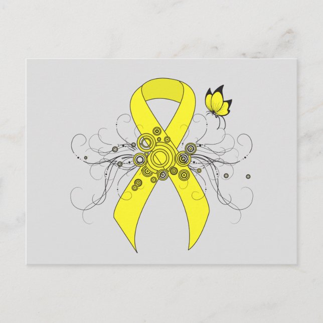 Carte Postale Ruban de sensibilisation jaune avec papillon (Devant)