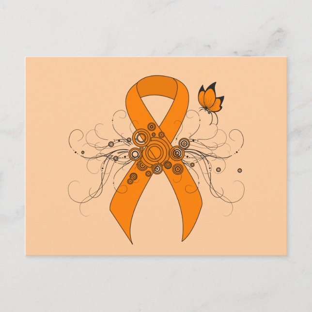 Carte Postale Ruban de sensibilisation orange avec papillon (Devant)