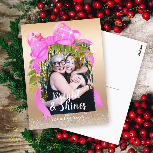 Carte Postale Ruban rose brillant Photo de Noël Or