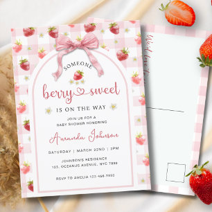 Carte Postale Ruban rose fraise Berry Baby shower sucré