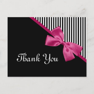 Carte Postale Ruban rose Merci noir et blanc