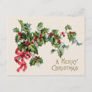 Carte Postale Ruban rouge Holly Winterberry