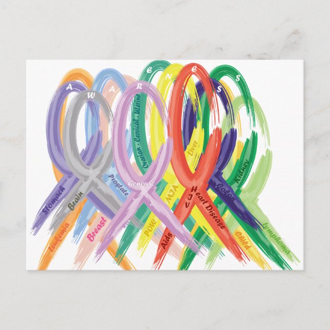 Carte Postale Rubans multicolores pour la sensibilisation (Devant)