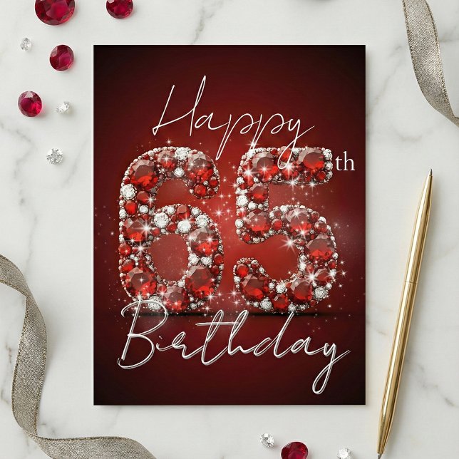 Carte Postale Ruby Red & Diamond Glitter 65th Birthday (Créateur téléchargé)