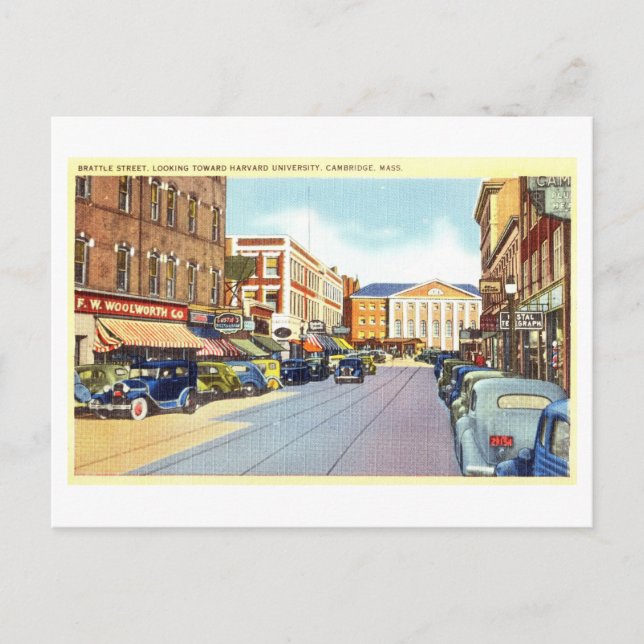 Carte Postale Rue Brattle vintage à Cambridge, Massachusetts (Devant)