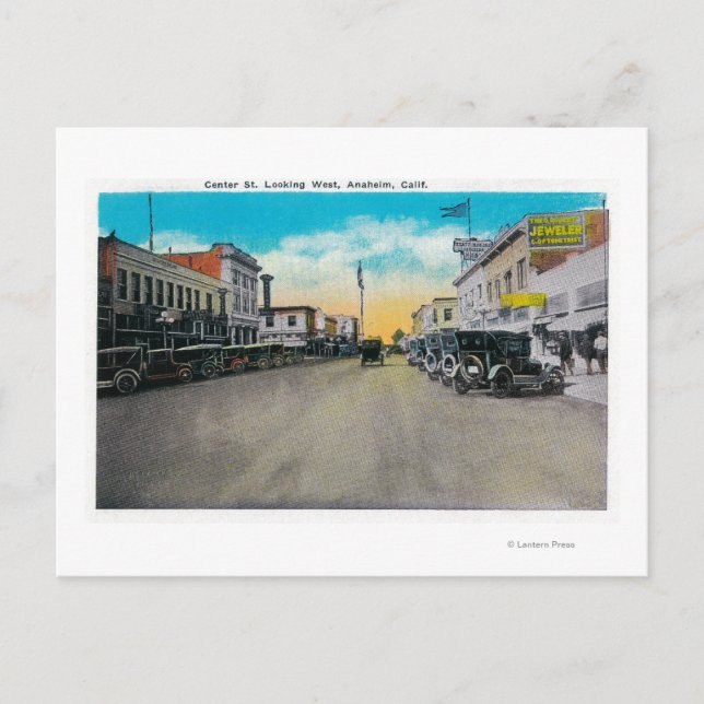 Carte Postale Rue centrale vue vers l'ouestAnaheim, Californie (Devant)