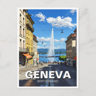 Carte Postale Rue de Genève Suisse Voyage Jet d'eau