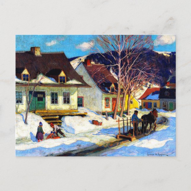 Carte Postale Rue du village de Québec - Oeuvre de Clarence Gagn (Devant)