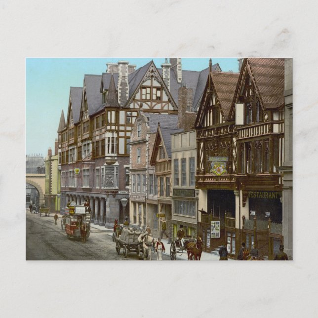 Carte Postale Rues de Chester, Angleterre (vers 1900) (Devant)