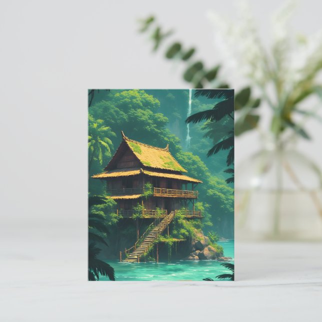Carte Postale Rumah Cachée dans la Forêt Tropicale (Debout devant)