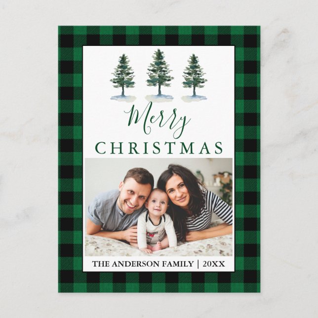 Carte Postale Russe Aquarelle Pins Green Plaid Photo (Devant)