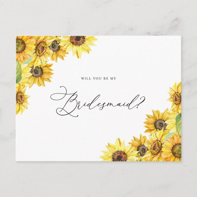 Carte Postale Russe Aquarelle Tournesols Soyez ma servante (Devant)