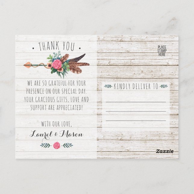 Carte Postale Russe Bohemian Arrow Mariage Merci Photo (Dos)