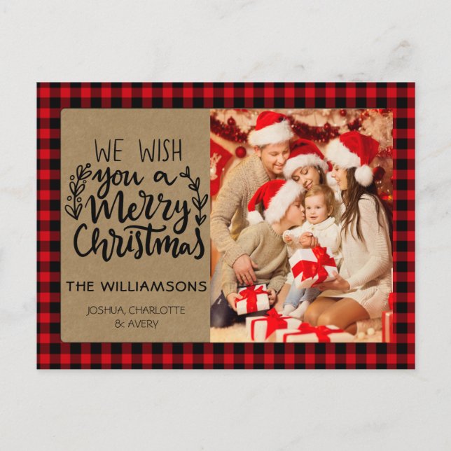 Carte Postale Russe Buffalo Plaid Kraft Photo Famille Noël (Devant)