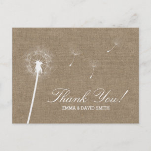Carte Postale Russe Burlap Dandelion soufflant Merci