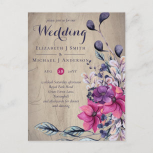 Carte Postale Russe Fuchsia Floral Mariage