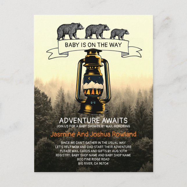 Carte Postale Russe Woodland Bear Aventure Baby shower par la po (Devant)