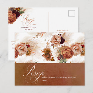 Carte Postale Rust Terracotta Floral Pampas Mariage Grass RSVP