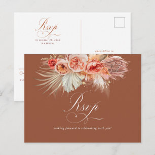 Carte Postale Rust Terracotta Floral Pampas Mariage Grass RSVP P