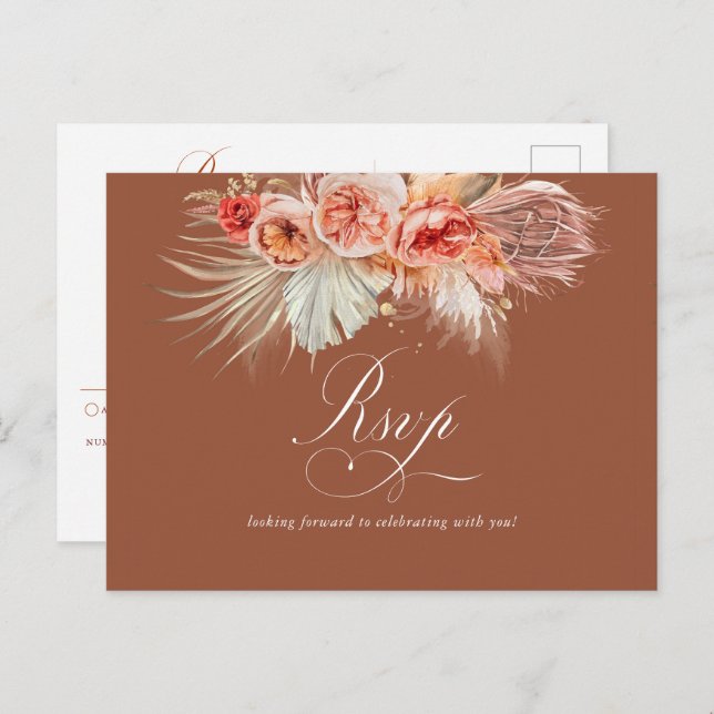 Carte Postale Rust Terracotta Floral Pampas Mariage Grass RSVP P (Devant / Derrière)