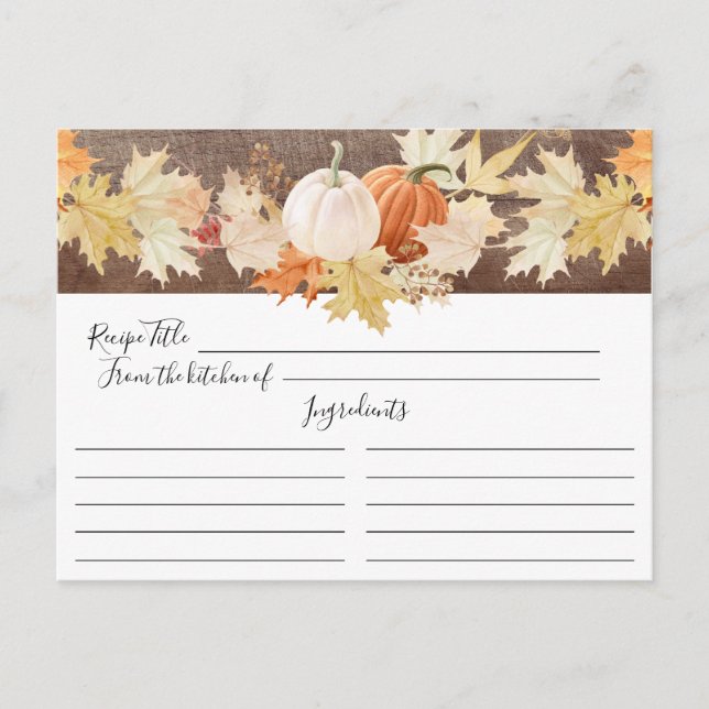 Carte Postale Rustic Automne laisse Citrouille Floral Recette Ca (Devant)