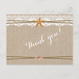 Carte Postale Rustic Beach Starfish Dentelle Mariage Merci
