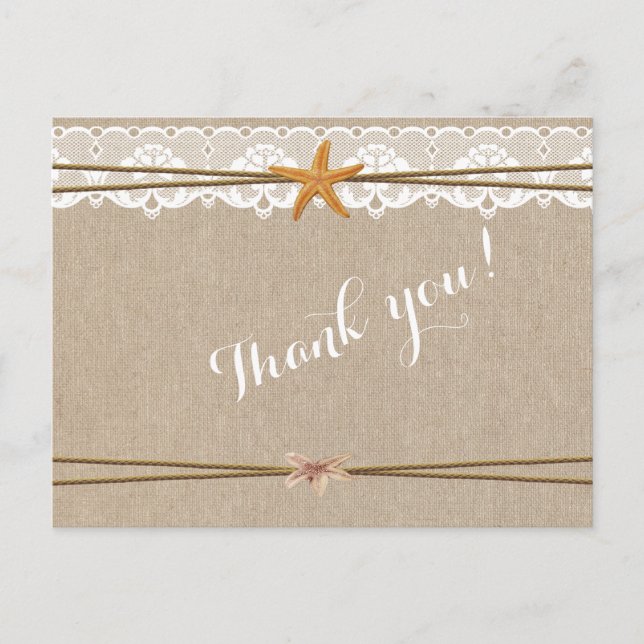 Carte Postale Rustic Beach Starfish Dentelle Mariage Merci (Devant)