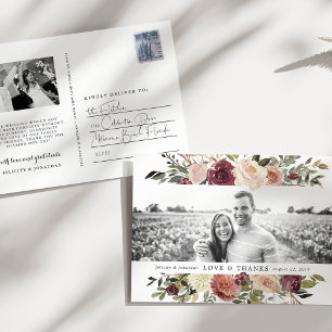 Carte Postale Rustic Bloom Remerciements de photos de mariage