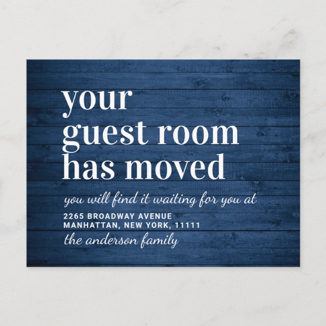 Carte Postale Rustic Blue Wood Nouvelle adresse Moving Faire-par (Devant)