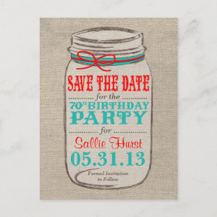 Carte Postale Rustic Burlap & Mason Jar 70e Invitation d'anniver