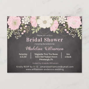 Carte Postale Rustic Chalkboard Flowers Bridal Shower Invite