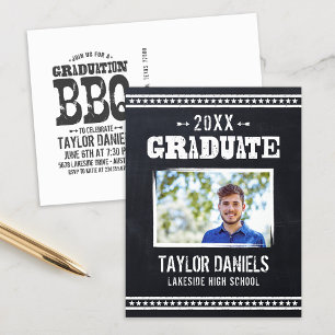 Carte Postale Rustic Chalkboard Graduation Photo BBQ Invitation