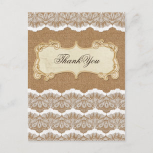 Carte Postale Rustic Chic burlap et dentelle mariage campagnard