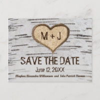 Rustic Country Birch Heart initiales Enregistrer l