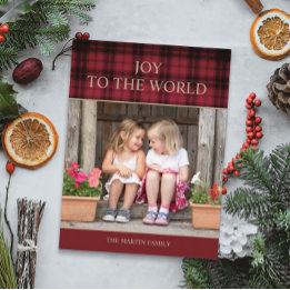 Carte Postale Rustic Country Buffalo Plaid Christmas Photo Joie
