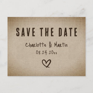 Carte Postale Rustic Country Burlap Wedding Enregistrer La Date