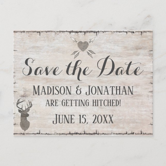 Carte Postale Rustic Deer Antlers Mariage Enregistrer la date Ca (Devant)