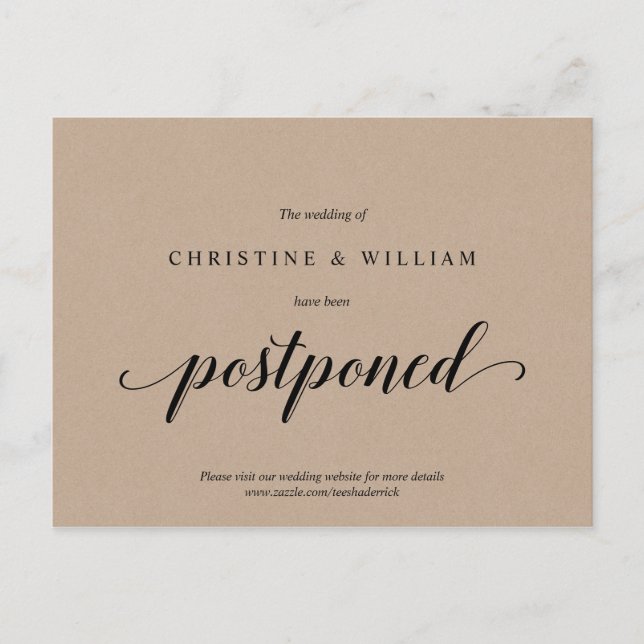 Carte Postale Rustic Kraft, Faire-part de mariage Reporté (Devant)