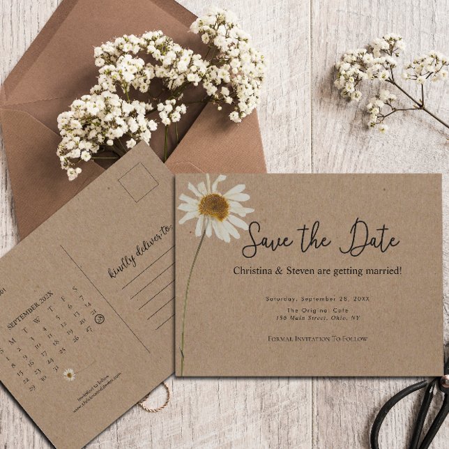Carte Postale Rustic Kraft Faire sécher le tournesol de mariage  (Créateur téléchargé)
