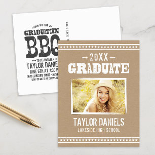Carte Postale Rustic Kraft Graduation Photo BBQ Invitation