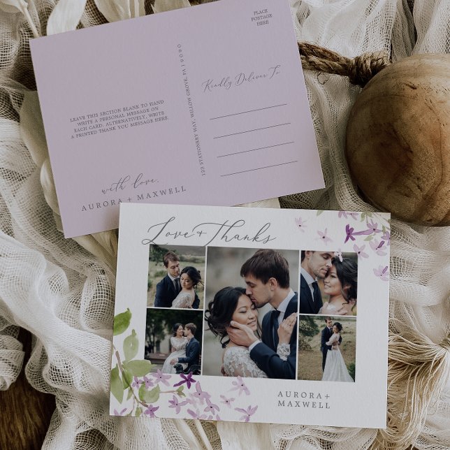 Carte Postale Rustic Lilac Multi Photo Mariage Amour et Merci (Créateur téléchargé)