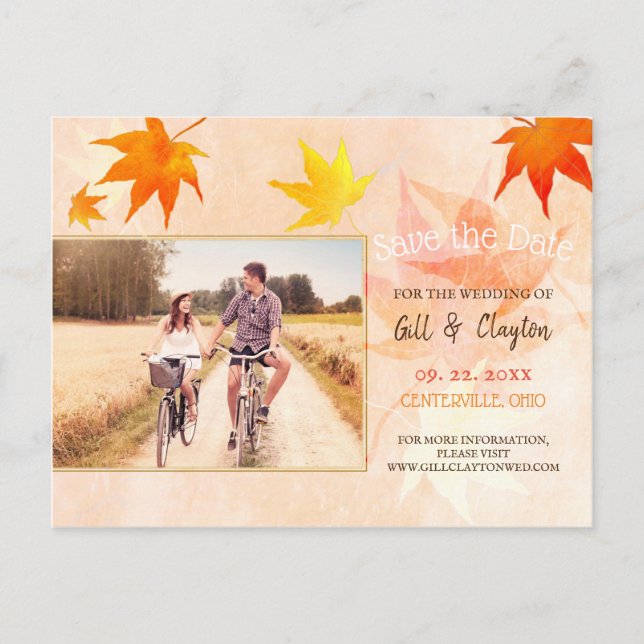 Carte Postale Rustic Maple Mariage Photo Enregistrer la date (Devant)