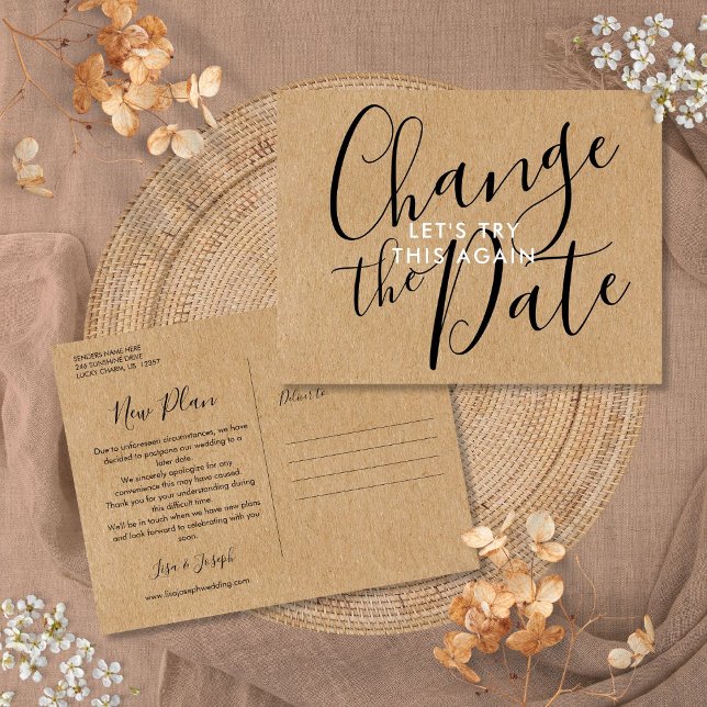 Carte Postale Rustic Modifier la date reportée Annulation de l'é (Rustic Change the Date Postponed Cancelled Event Postcard)
