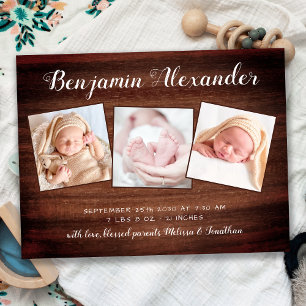 Carte Postale Rustic New Baby 3 Photo Faire-part de naissance Me