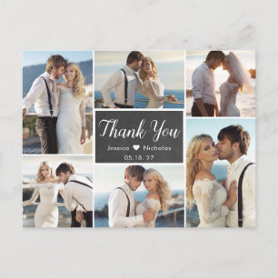 Carte Postale Rustic Photo Collage Chalkboard Mariage Merci