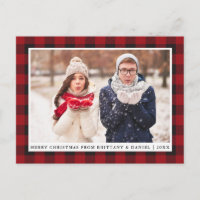 Rustic Red Plaid Couple Photo Joyeux Noël