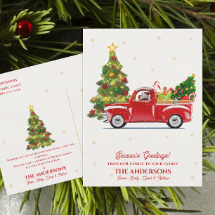Carte Postale Rustic Red Truck Noël Arbre des voeux de la saison