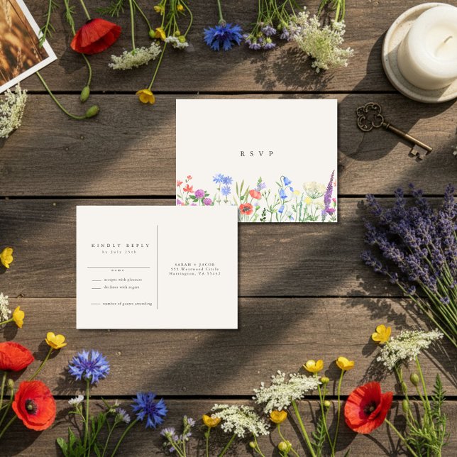 Carte Postale Rustic Wildflower Meadow Wedding RSVP  (Rustic Wildflower Meadow Wedding RSVP Postcard)