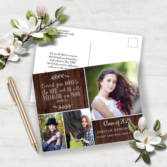 Carte Postale Rustic Wood Graduation chrétienne Bible Verse (Rustic Wood Christian Graduation Bible Verse Postcard)
