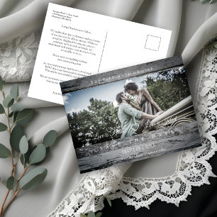 Carte Postale Rustic Wood Romantic Photo Engagé Couple Mariage